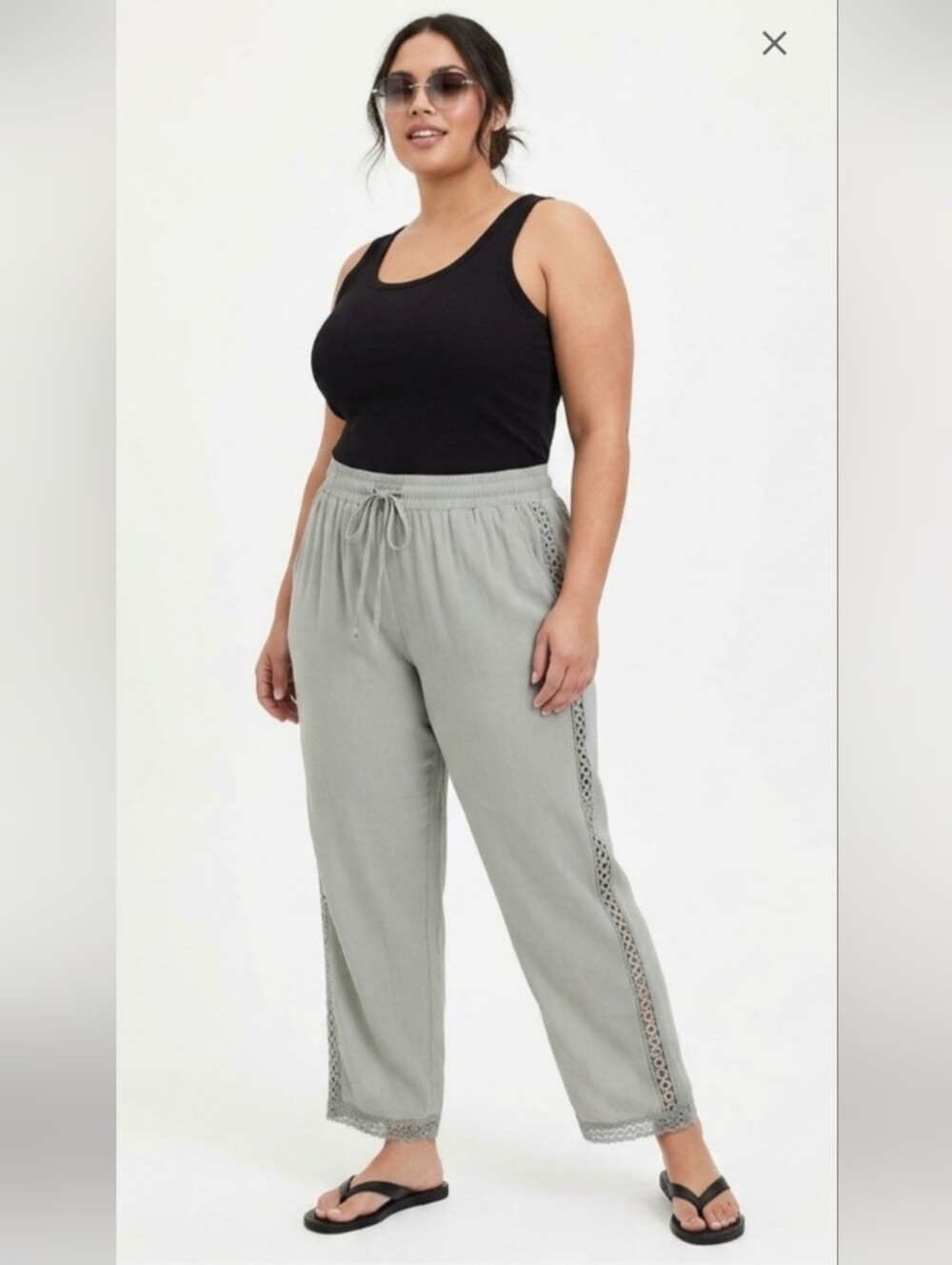 Light Gray Lace-Trim Boho Pants (XL)